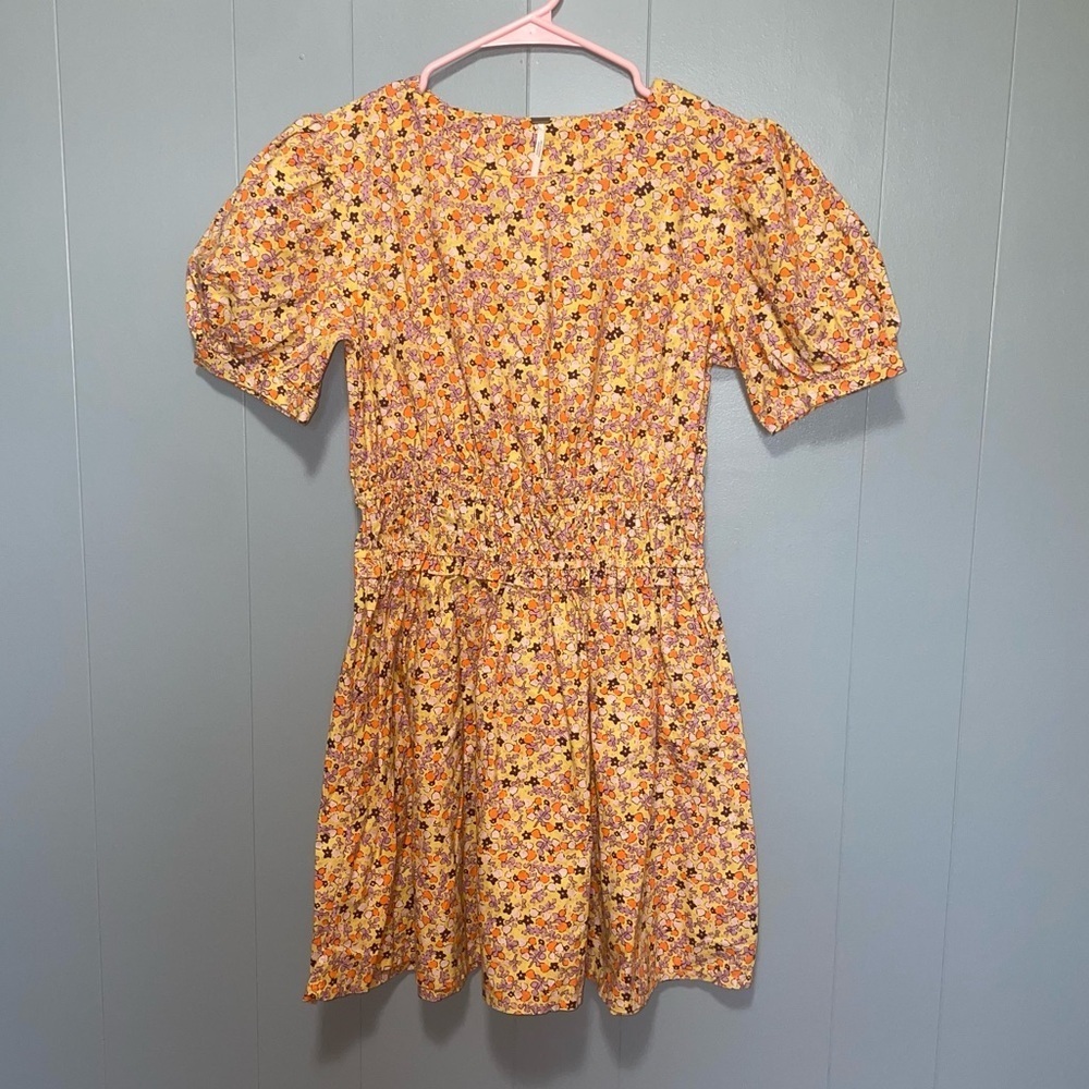 Free People Pennie Cinched Waist Floral Mini Dress in Yellow Gold Honey Comb XS - Picture 5 of 11